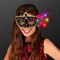 Fancy Black Mardi Gras Mask with Light Up Feathers - 60 Day